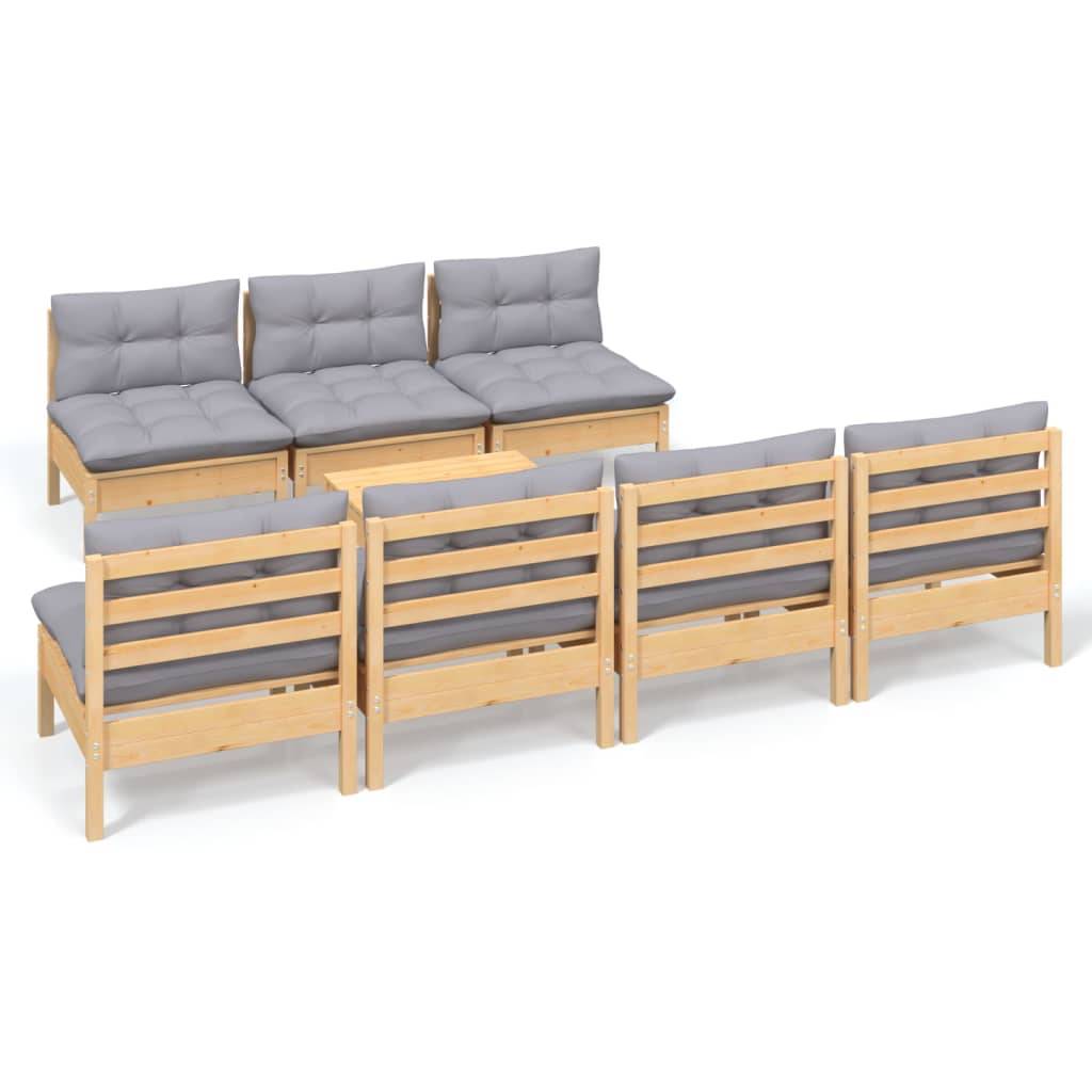 vidaXL 8-tlg. Garten-Lounge-Set mit Grauen Kissen Kiefernholz