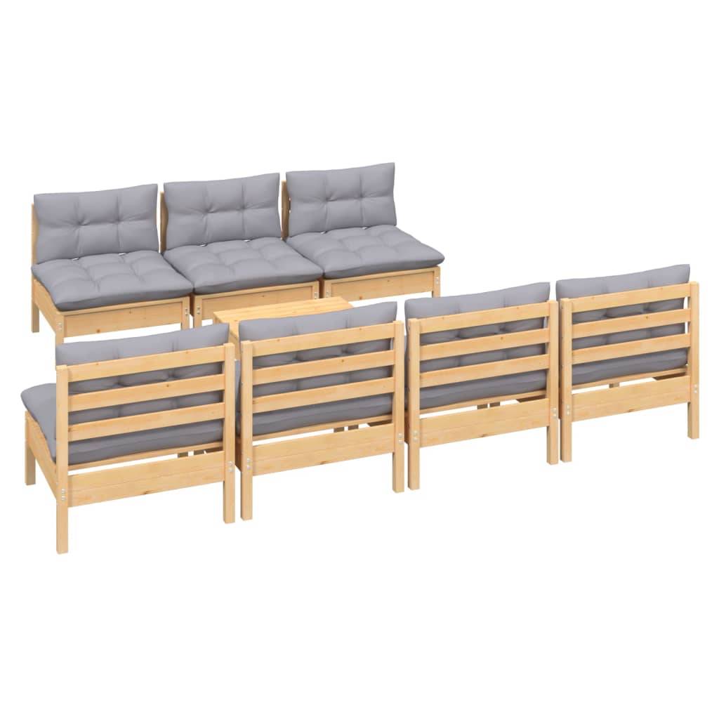 vidaXL 8-tlg. Garten-Lounge-Set mit Grauen Kissen Kiefernholz