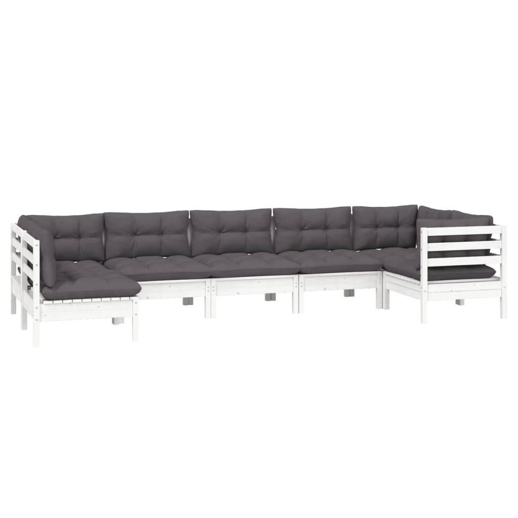 vidaXL 7-tlg. Garten-Lounge-Set mit Kissen Weiß Kiefernholz