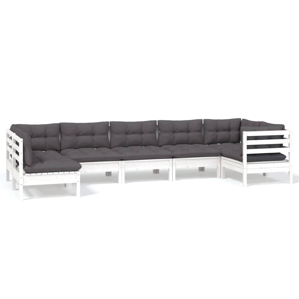 vidaXL 7-tlg. Garten-Lounge-Set mit Kissen Weiß Kiefernholz