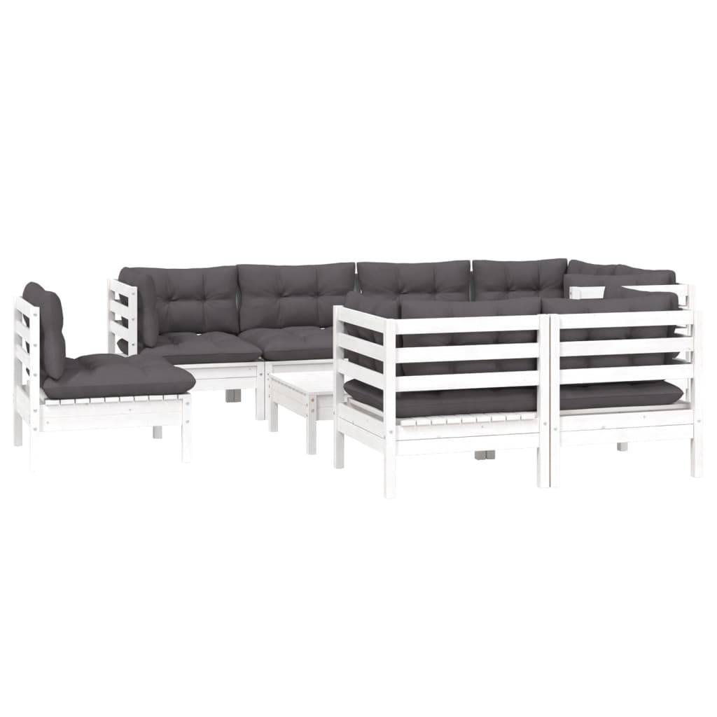 vidaXL 9-tlg. Garten-Lounge-Set mit Kissen Weiß Kiefer Massivholz