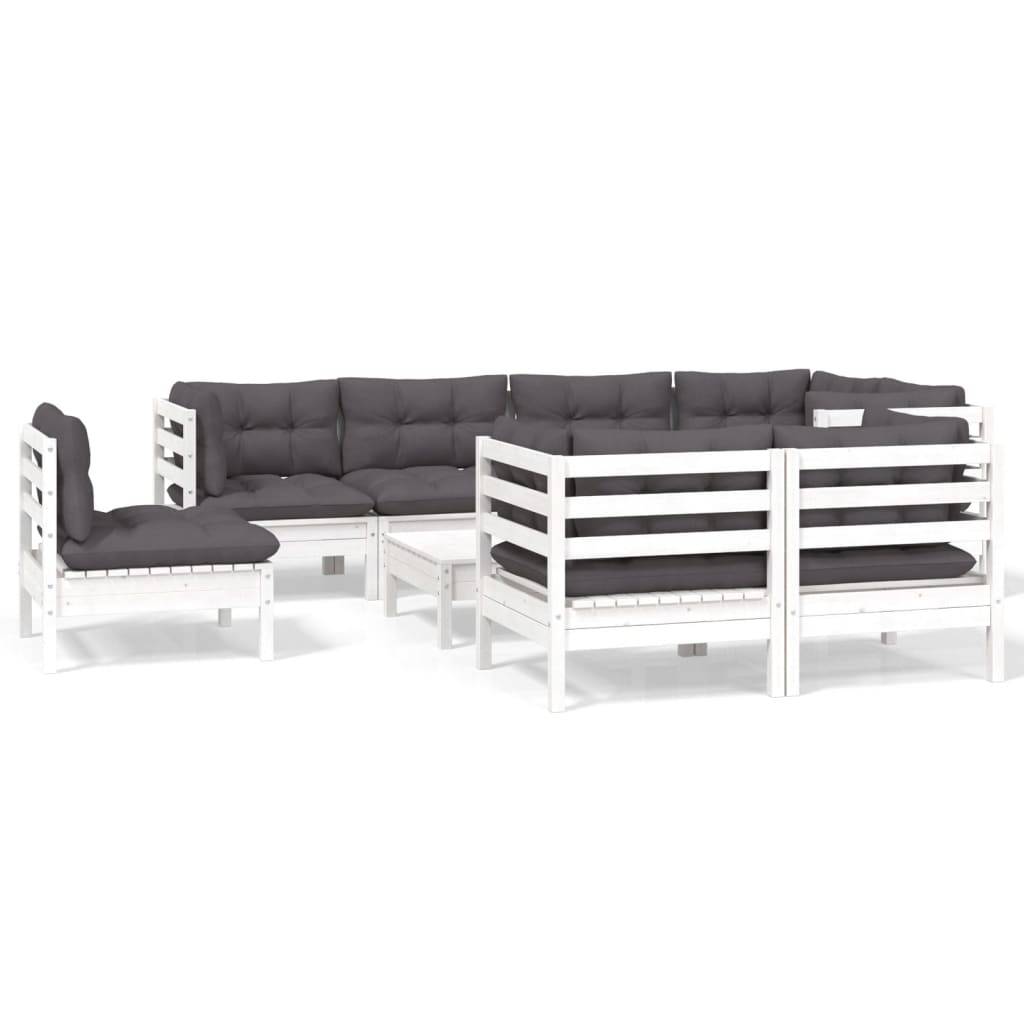 vidaXL 9-tlg. Garten-Lounge-Set mit Kissen Weiß Kiefer Massivholz