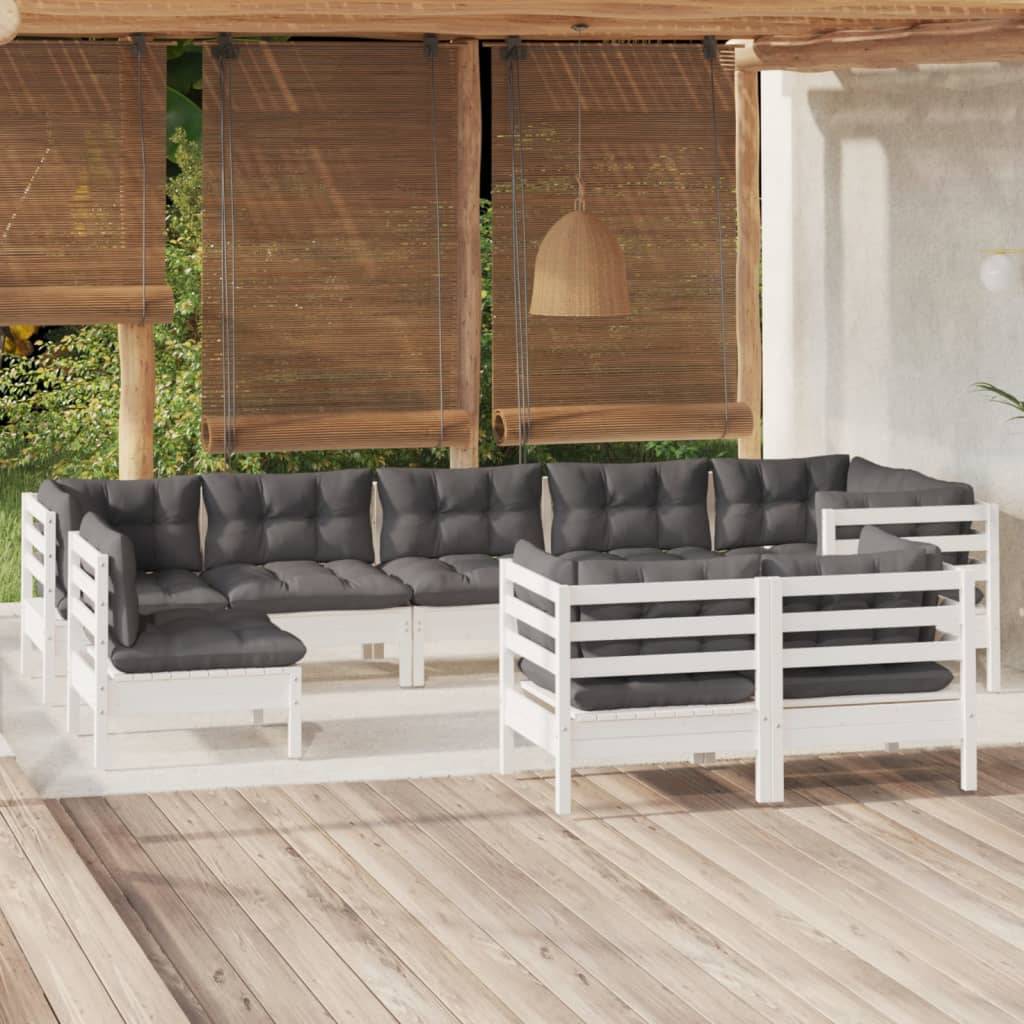 vidaXL 9-tlg. Garten-Lounge-Set mit Kissen Weiß Kiefer Massivholz