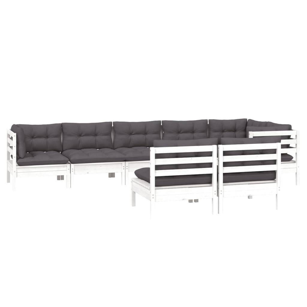 vidaXL 8-tlg. Garten-Lounge-Set mit Kissen Weiß Kiefer Massivholz
