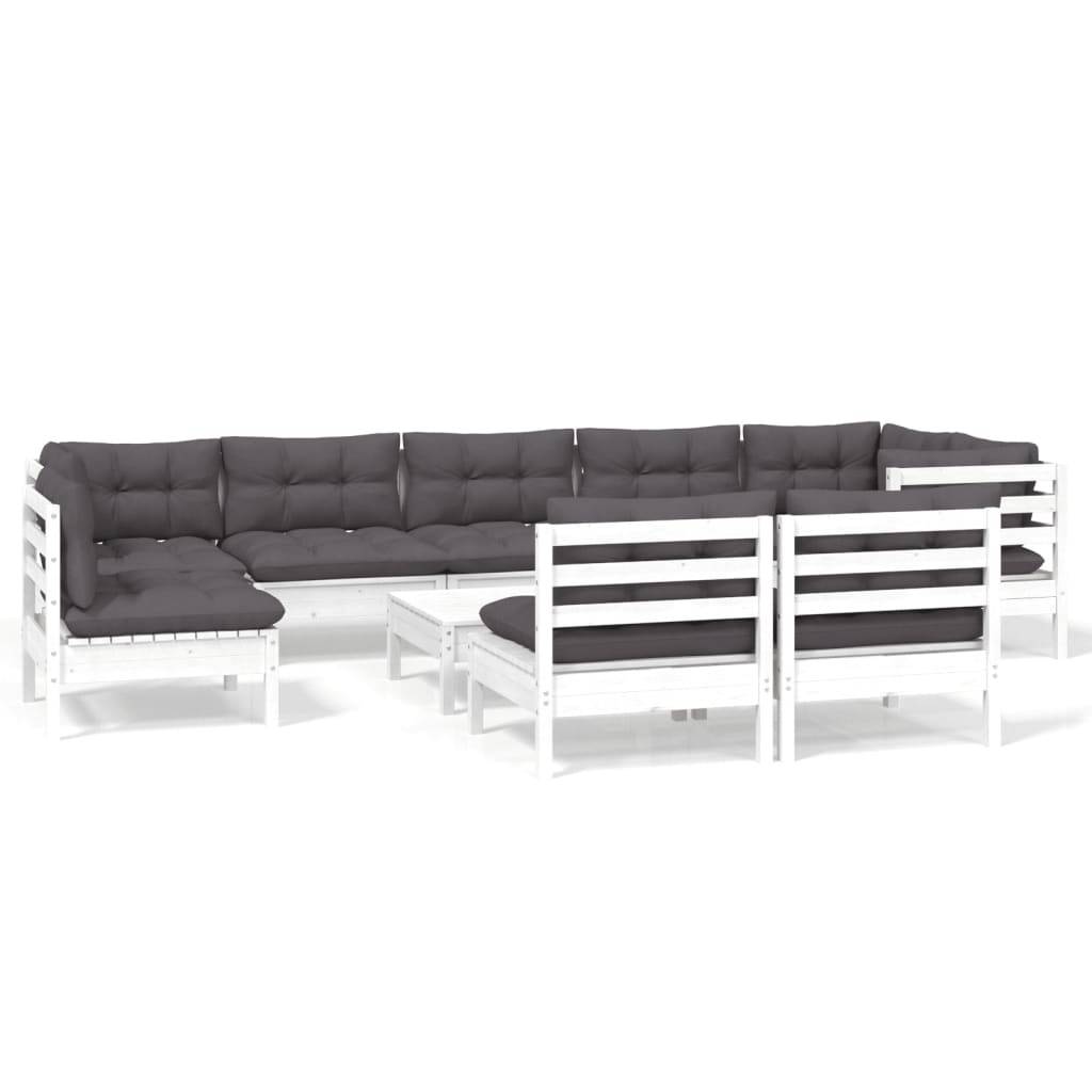 vidaXL 10-tlg. Garten-Lounge-Set mit Kissen Weiß Kiefer Massivholz