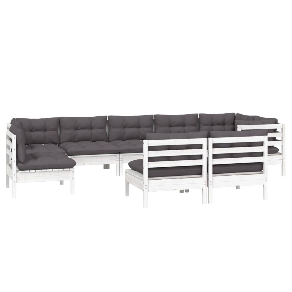 vidaXL 9-tlg. Garten-Lounge-Set mit Kissen Weiß Kiefer Massivholz