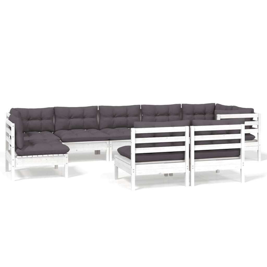 vidaXL 9-tlg. Garten-Lounge-Set mit Kissen Weiß Kiefer Massivholz