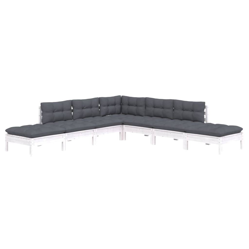 vidaXL 7-tlg. Garten-Lounge-Set mit Kissen Weiß Kiefernholz