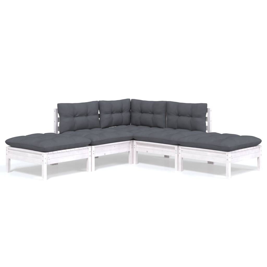 vidaXL 5-tlg. Garten-Lounge-Set mit Kissen Weiß Kiefernholz
