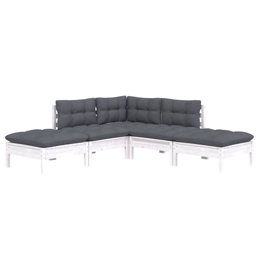 vidaXL 5-tlg. Garten-Lounge-Set mit Kissen Weiß Kiefernholz