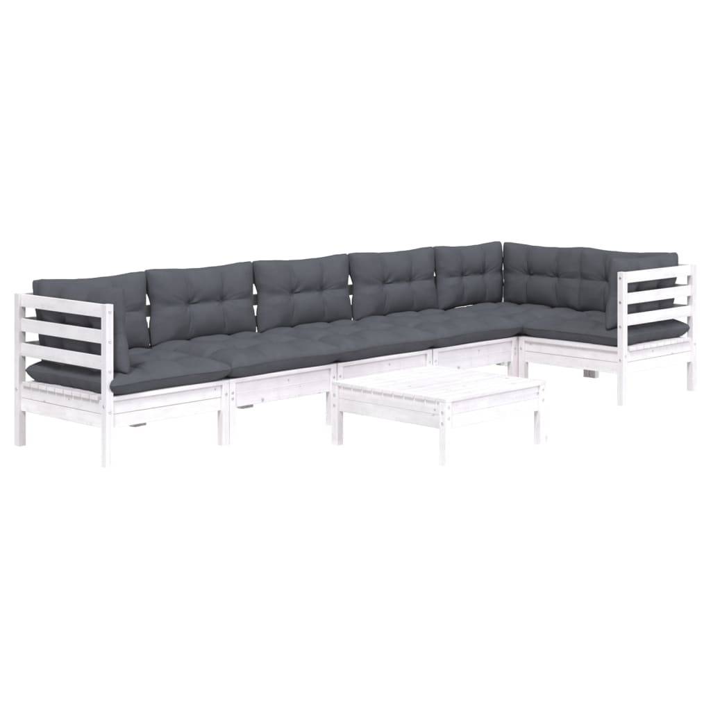 vidaXL 7-tlg. Garten-Lounge-Set mit Kissen Weiß Kiefernholz