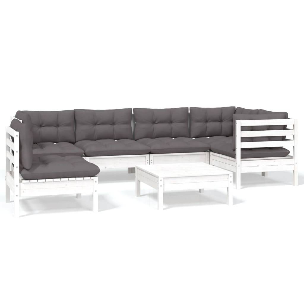 vidaXL 7-tlg. Garten-Lounge-Set mit Kissen Weiß Kiefernholz