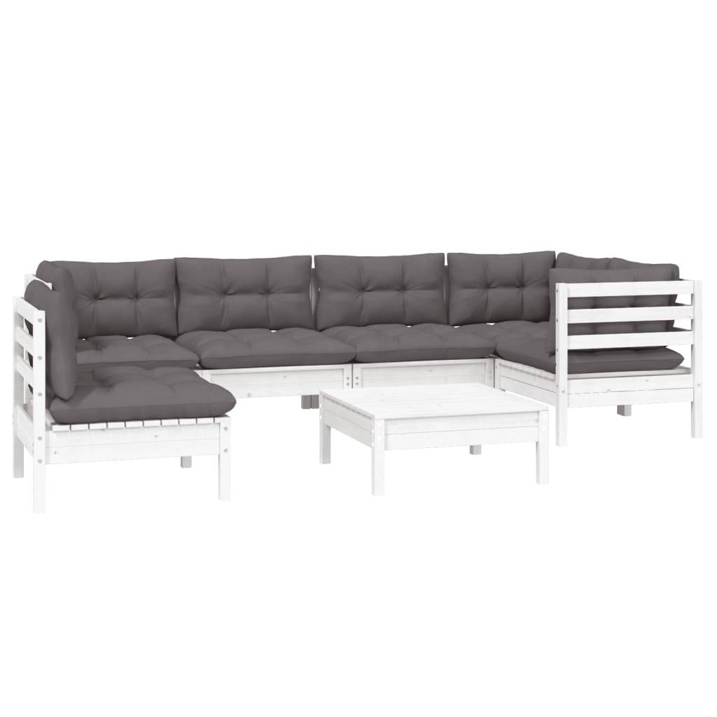 vidaXL 7-tlg. Garten-Lounge-Set mit Kissen Weiß Kiefernholz