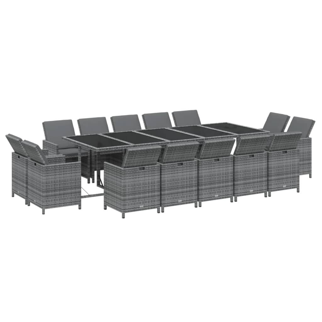 vidaXL 15-tlg. Garten-Essgruppe mit Kissen Poly Rattan Grau