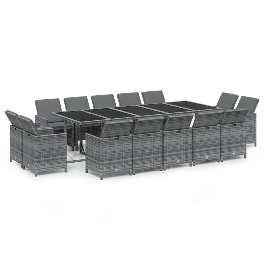 vidaXL 15-tlg. Garten-Essgruppe mit Kissen Poly Rattan Grau