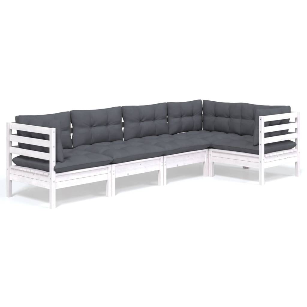 vidaXL 5-tlg. Garten-Lounge-Set mit Kissen Weiß Kiefernholz