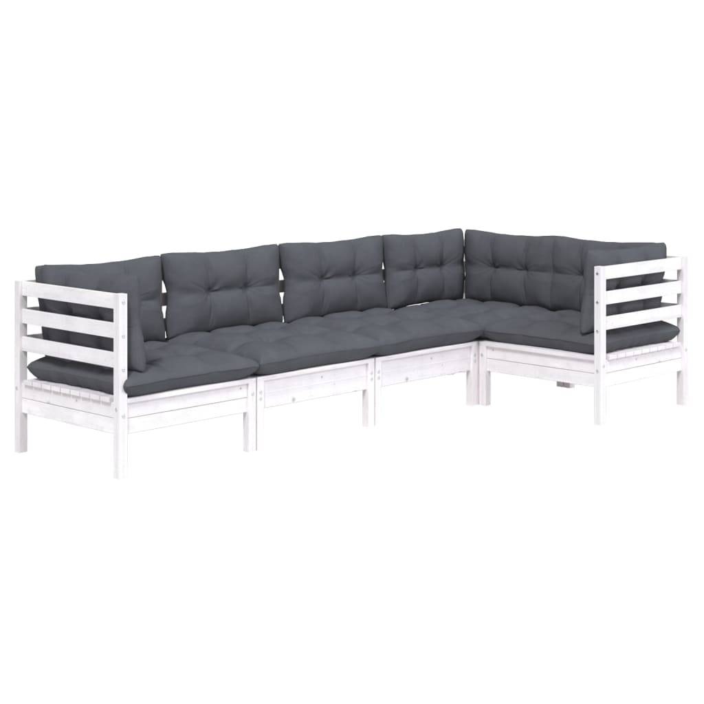 vidaXL 5-tlg. Garten-Lounge-Set mit Kissen Weiß Kiefernholz