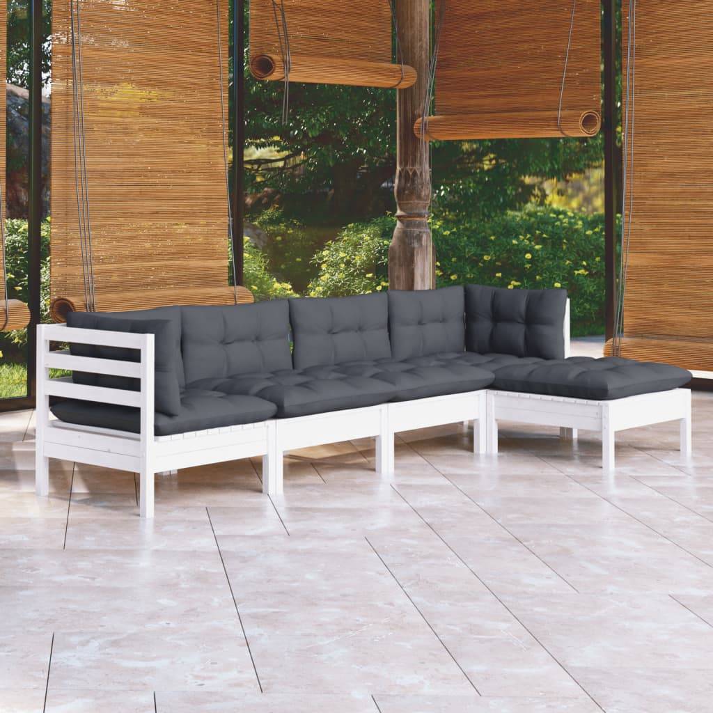 vidaXL 5-tlg. Garten-Lounge-Set mit Kissen Weiß Kiefernholz