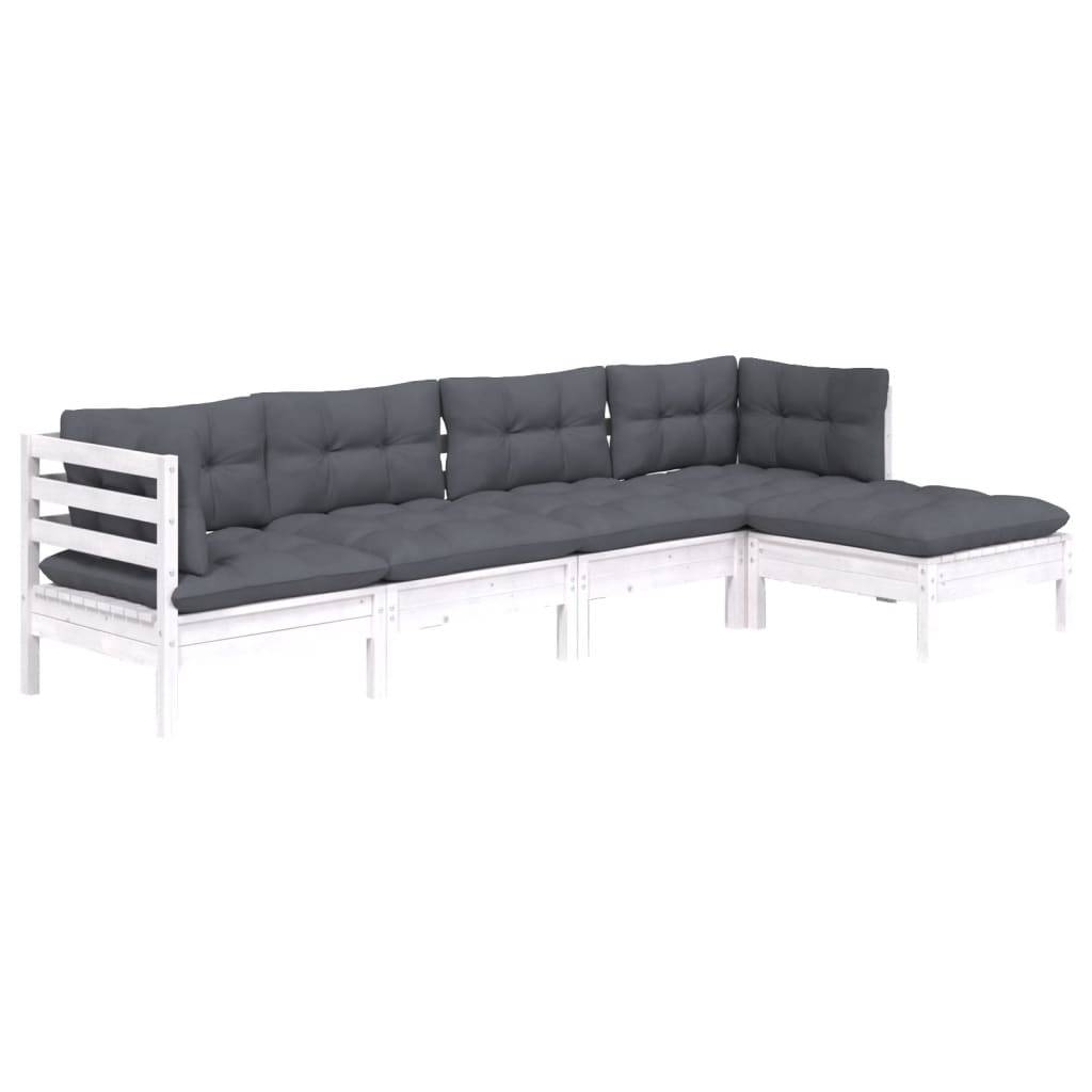 vidaXL 5-tlg. Garten-Lounge-Set mit Kissen Weiß Kiefernholz