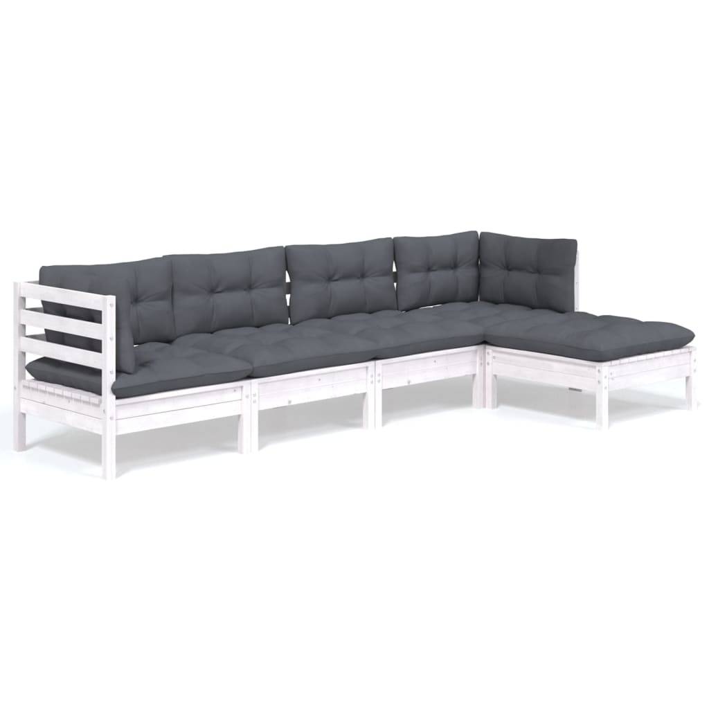 vidaXL 5-tlg. Garten-Lounge-Set mit Kissen Weiß Kiefernholz