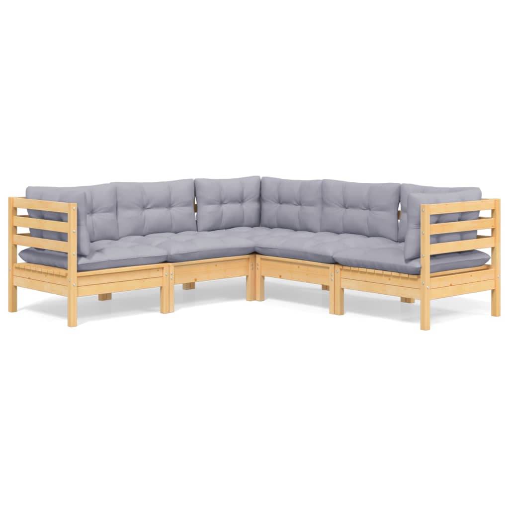 vidaXL 5-tlg. Garten-Lounge-Set mit Grauen Kissen Kiefer Massivholz