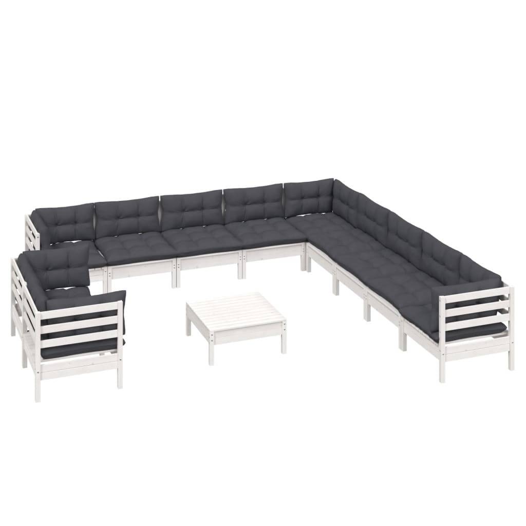 vidaXL 12-tlg. Garten-Lounge-Set mit Kissen Weiß Massivholz Kiefer