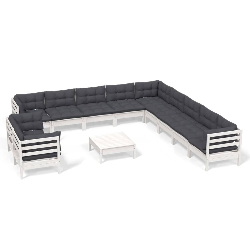 vidaXL 12-tlg. Garten-Lounge-Set mit Kissen Weiß Massivholz Kiefer