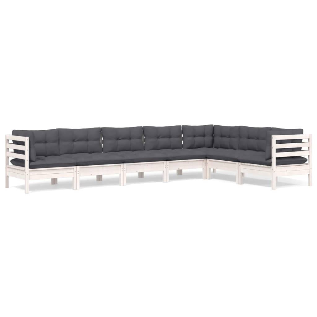 vidaXL 7-tlg. Garten-Lounge-Set mit Kissen Weiß Kiefer Massivholz
