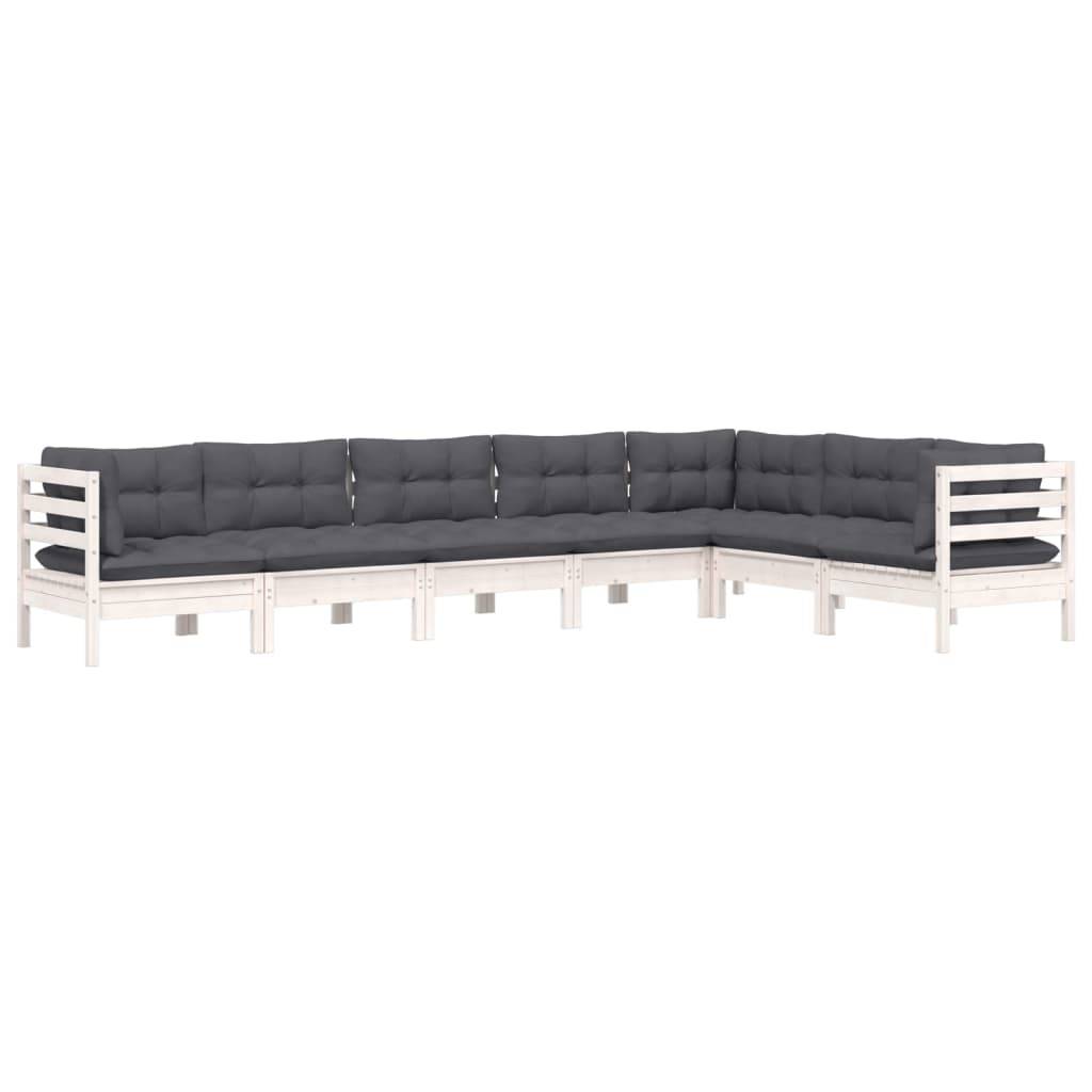 vidaXL 7-tlg. Garten-Lounge-Set mit Kissen Weiß Kiefer Massivholz