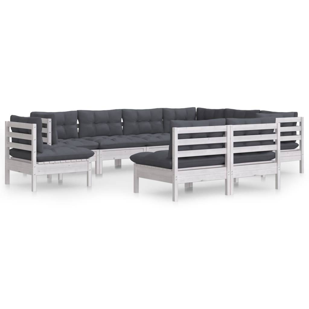 vidaXL 9-tlg. Garten-Lounge-Set mit Kissen Weiß Kiefer Massivholz