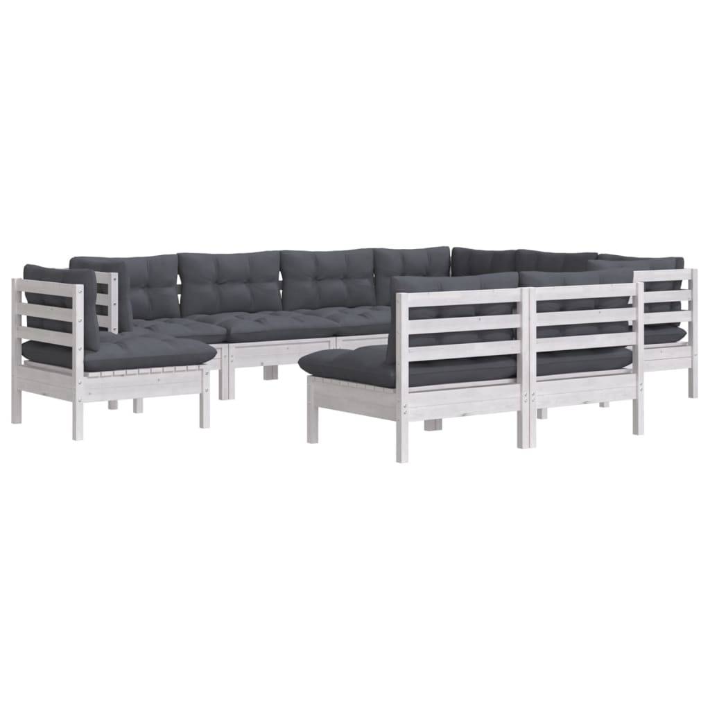 vidaXL 9-tlg. Garten-Lounge-Set mit Kissen Weiß Kiefer Massivholz