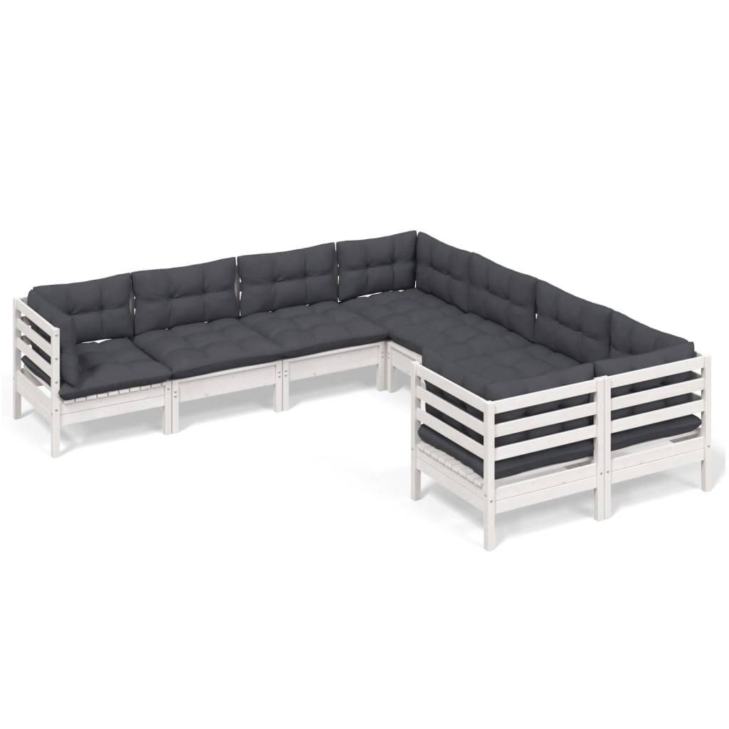 vidaXL 8-tlg. Garten-Lounge-Set mit Kissen Weiß Massivholz Kiefer