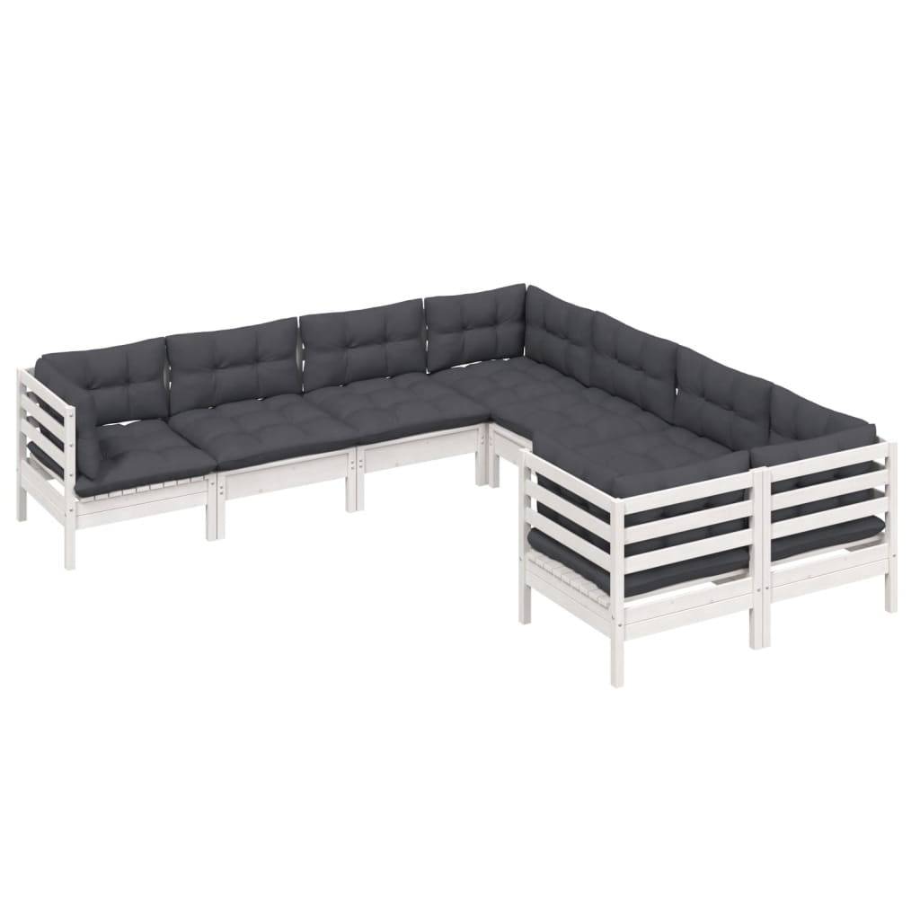 vidaXL 8-tlg. Garten-Lounge-Set mit Kissen Weiß Massivholz Kiefer