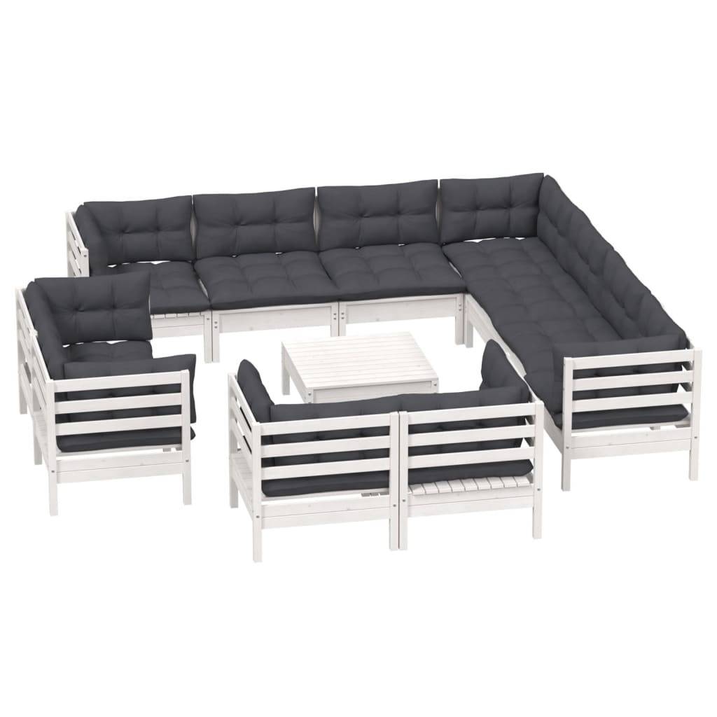 vidaXL 12-tlg. Garten-Lounge-Set mit Kissen Weiß Massivholz Kiefer