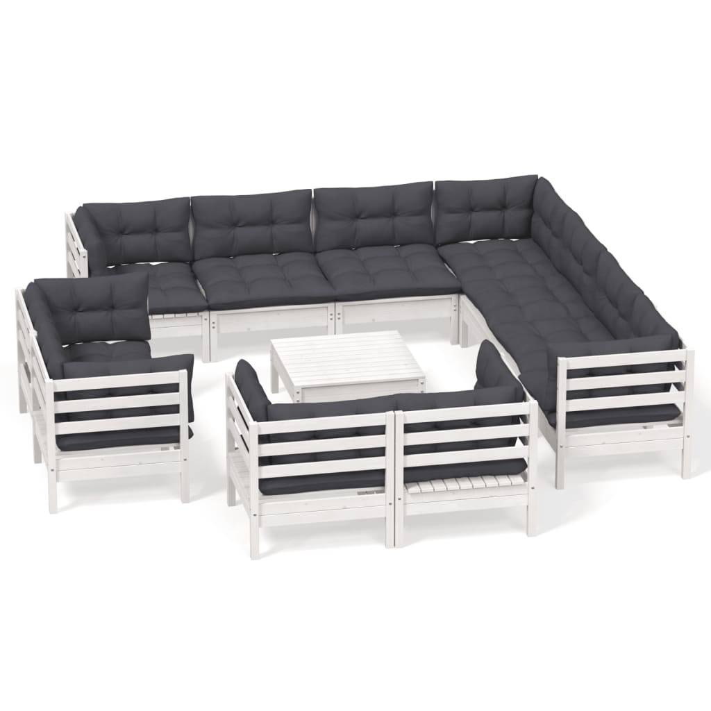 vidaXL 12-tlg. Garten-Lounge-Set mit Kissen Weiß Massivholz Kiefer
