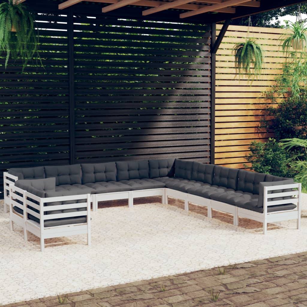 vidaXL 11-tlg. Garten-Lounge-Set mit Kissen Weiß Massivholz Kiefer