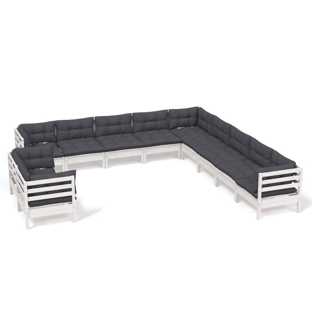 vidaXL 11-tlg. Garten-Lounge-Set mit Kissen Weiß Massivholz Kiefer