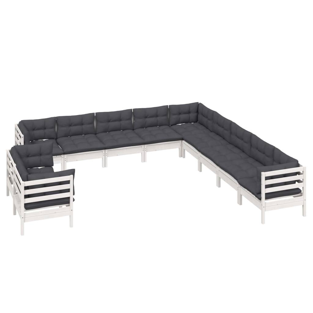 vidaXL 11-tlg. Garten-Lounge-Set mit Kissen Weiß Massivholz Kiefer