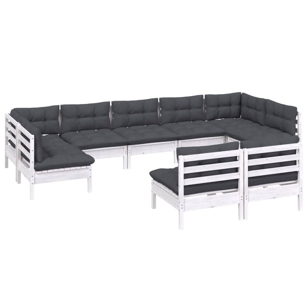 vidaXL 9-tlg. Garten-Lounge-Set mit Kissen Weiß Kiefer Massivholz