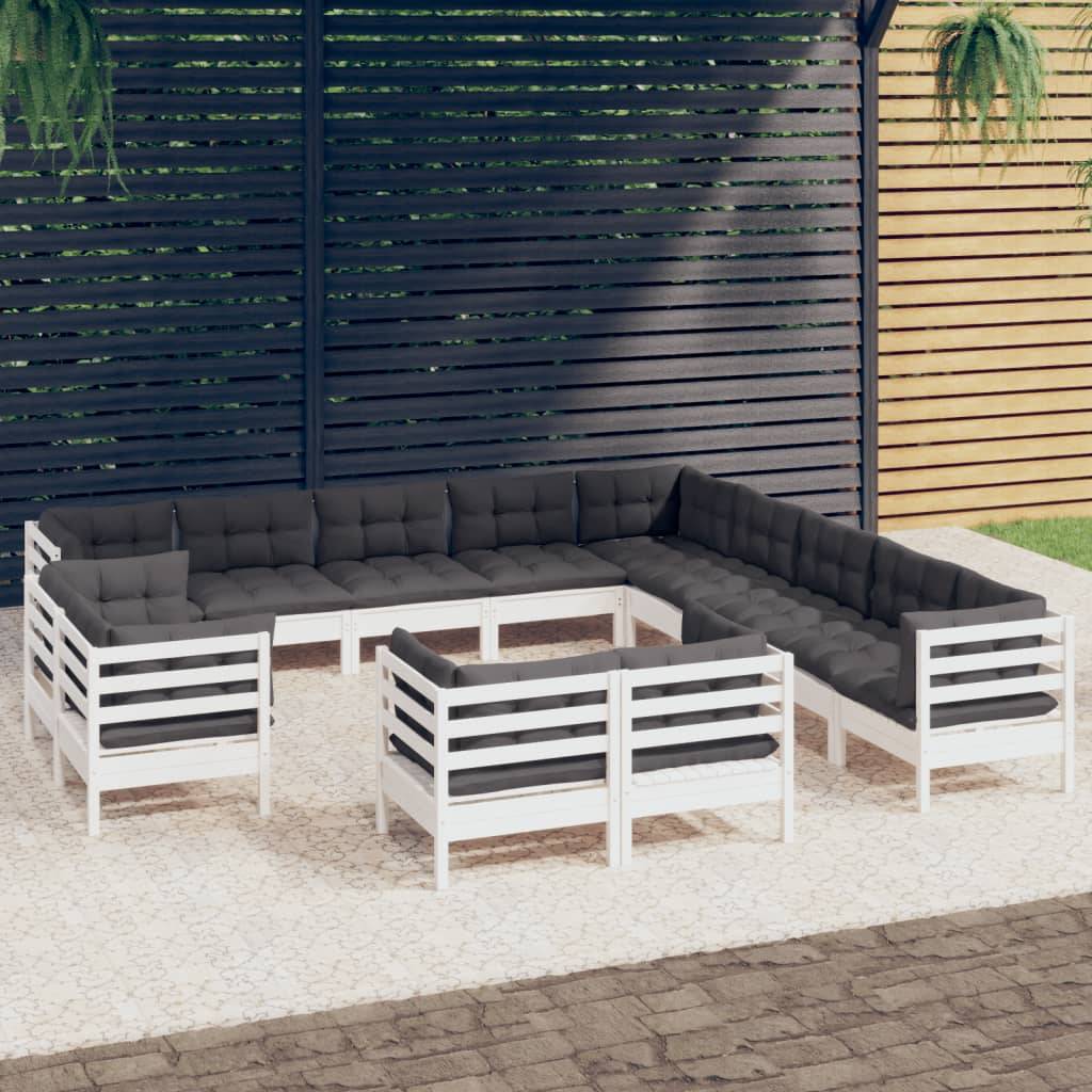 vidaXL 13-tlg. Garten-Lounge-Set mit Kissen Weiß Massivholz Kiefer