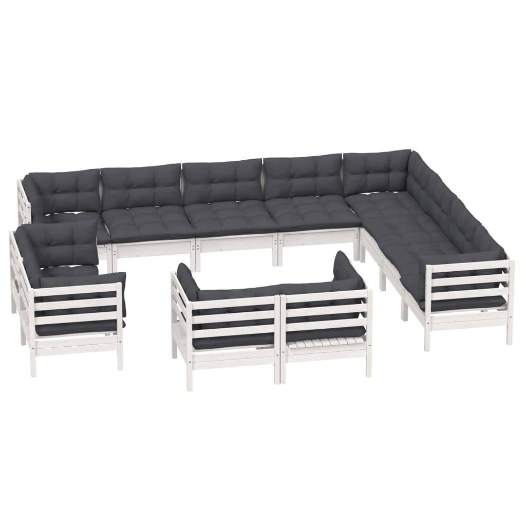 vidaXL 12-tlg. Garten-Lounge-Set mit Kissen Weiß Massivholz Kiefer