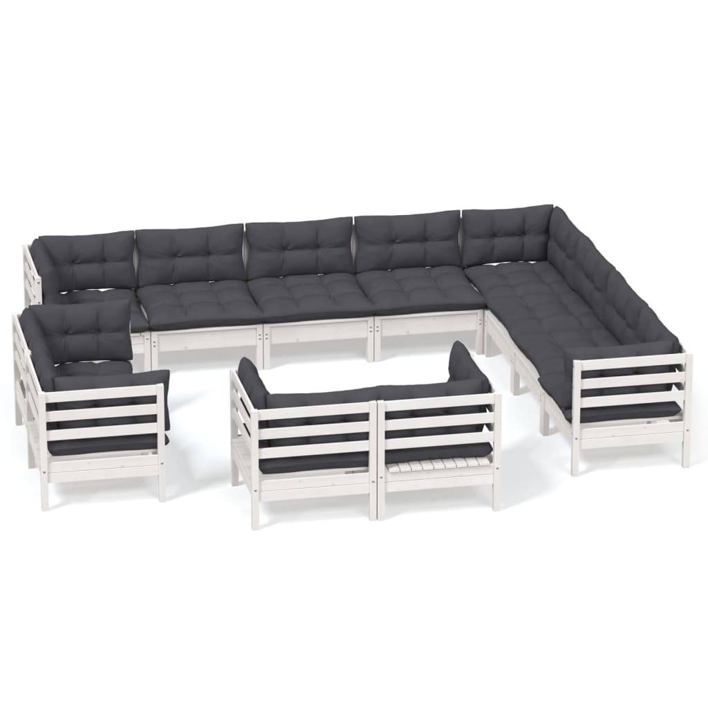 vidaXL 12-tlg. Garten-Lounge-Set mit Kissen Weiß Massivholz Kiefer