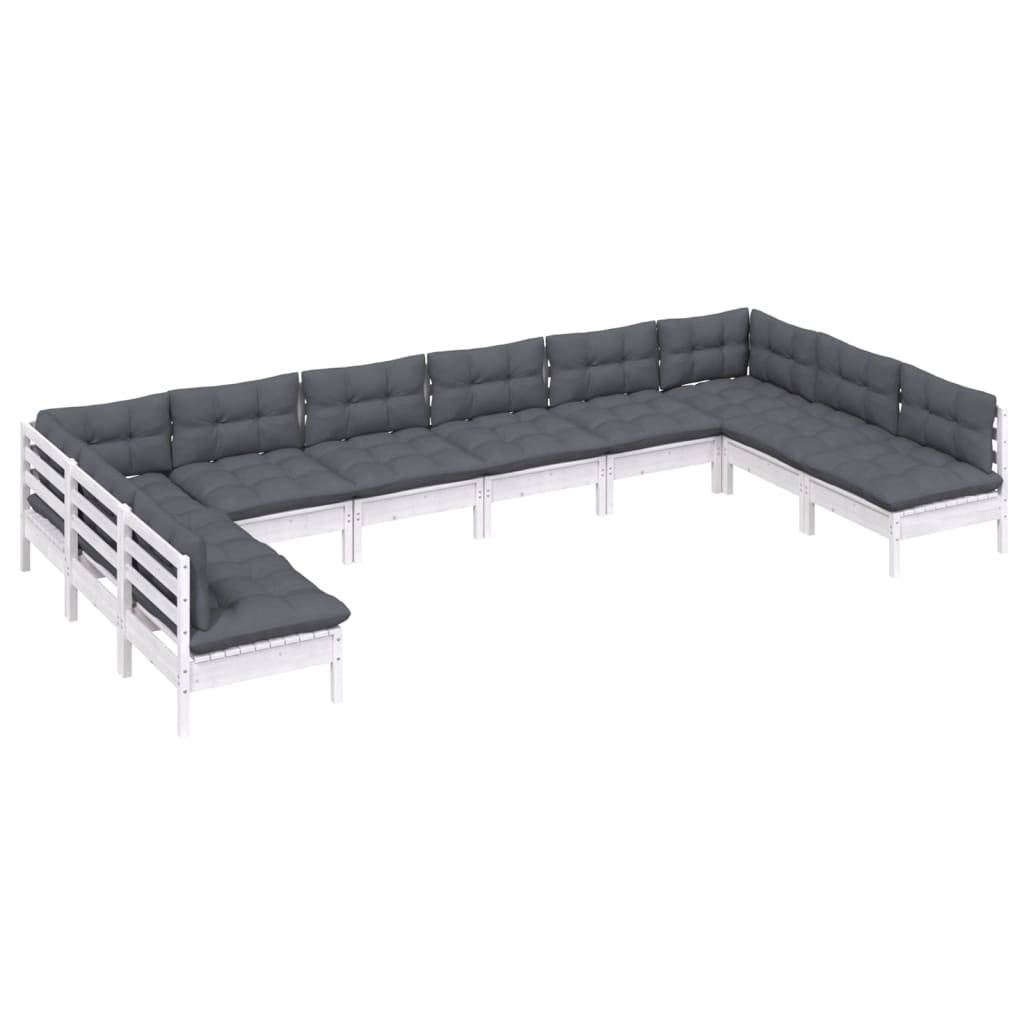 vidaXL 10-tlg. Garten-Lounge-Set mit Kissen Weiß Kiefer Massivholz