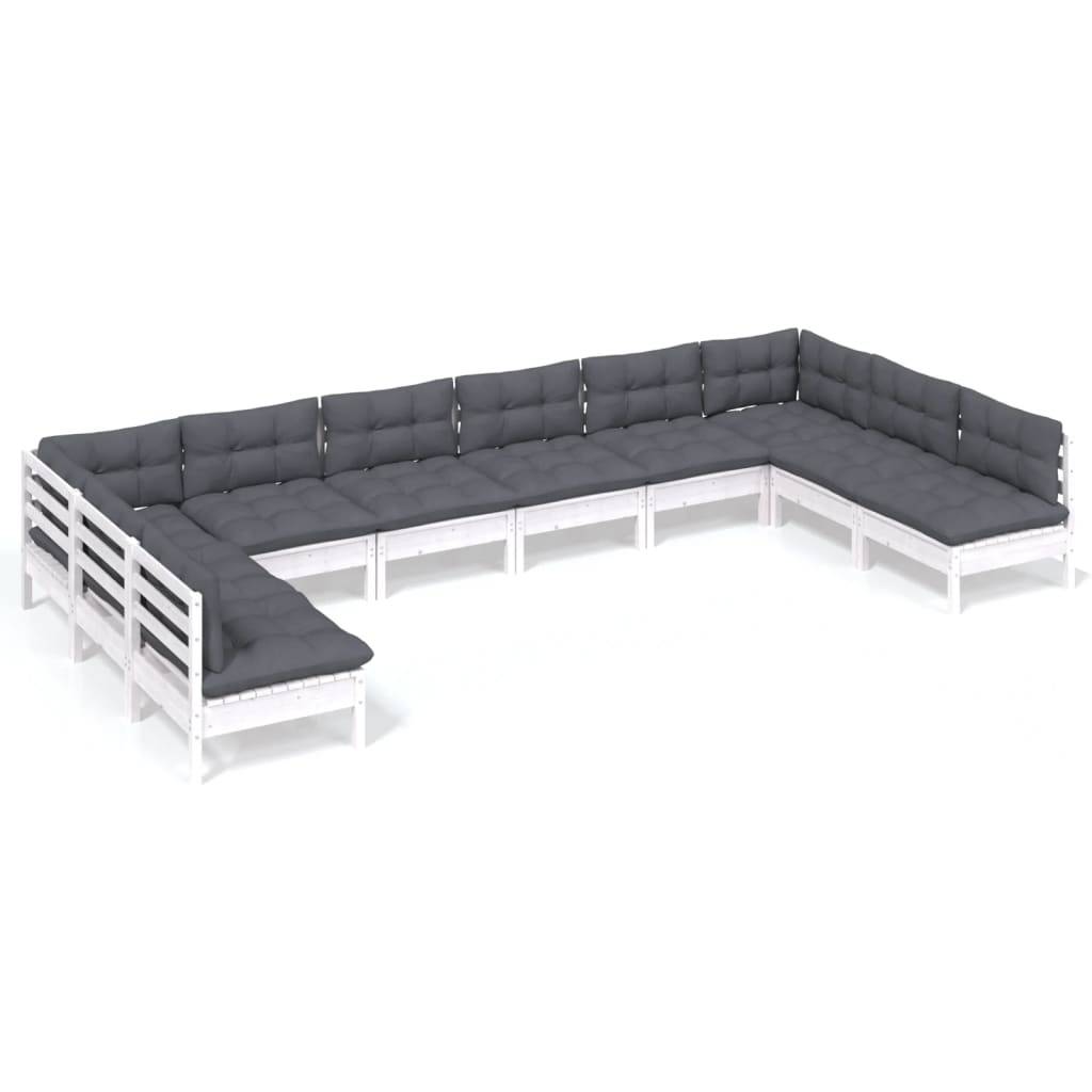 vidaXL 10-tlg. Garten-Lounge-Set mit Kissen Weiß Kiefer Massivholz