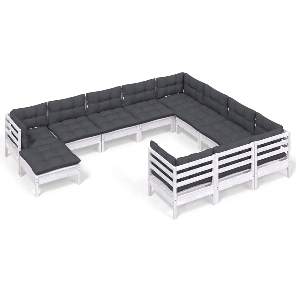 vidaXL 11-tlg. Garten-Lounge-Set mit Kissen Weiß Kiefernholz