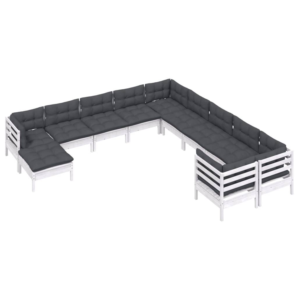 vidaXL 11-tlg. Garten-Lounge-Set mit Kissen Weiß Kiefernholz