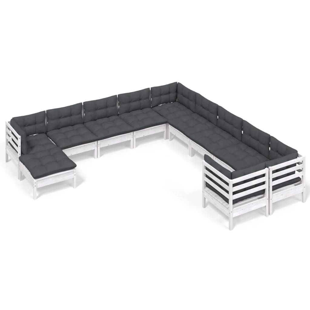 vidaXL 11-tlg. Garten-Lounge-Set mit Kissen Weiß Kiefernholz