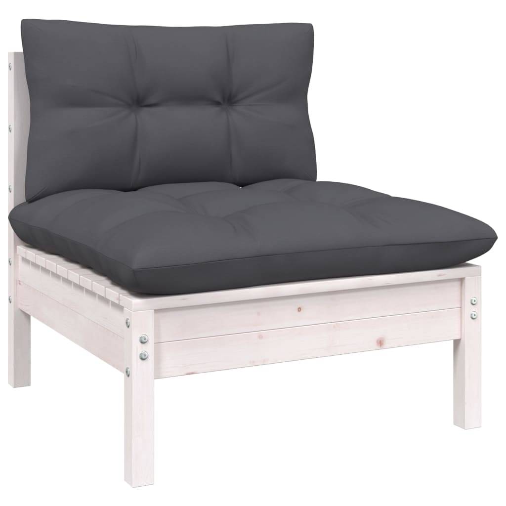 vidaXL Garten-Mittelsofa mit Kissen Weiß Massivholz Kiefer