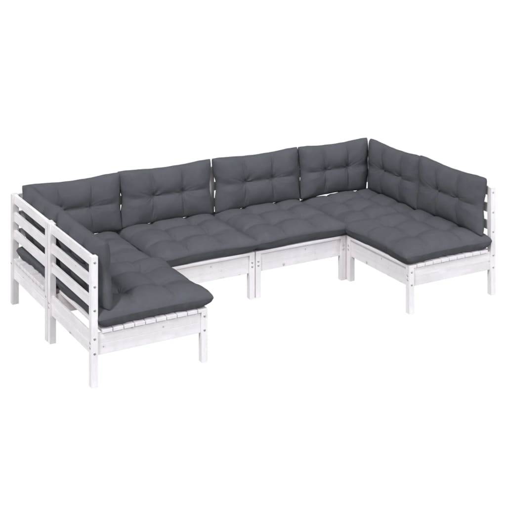 vidaXL 6-tlg. Garten-Lounge-Set mit Kissen Weiß Kiefer Massivholz