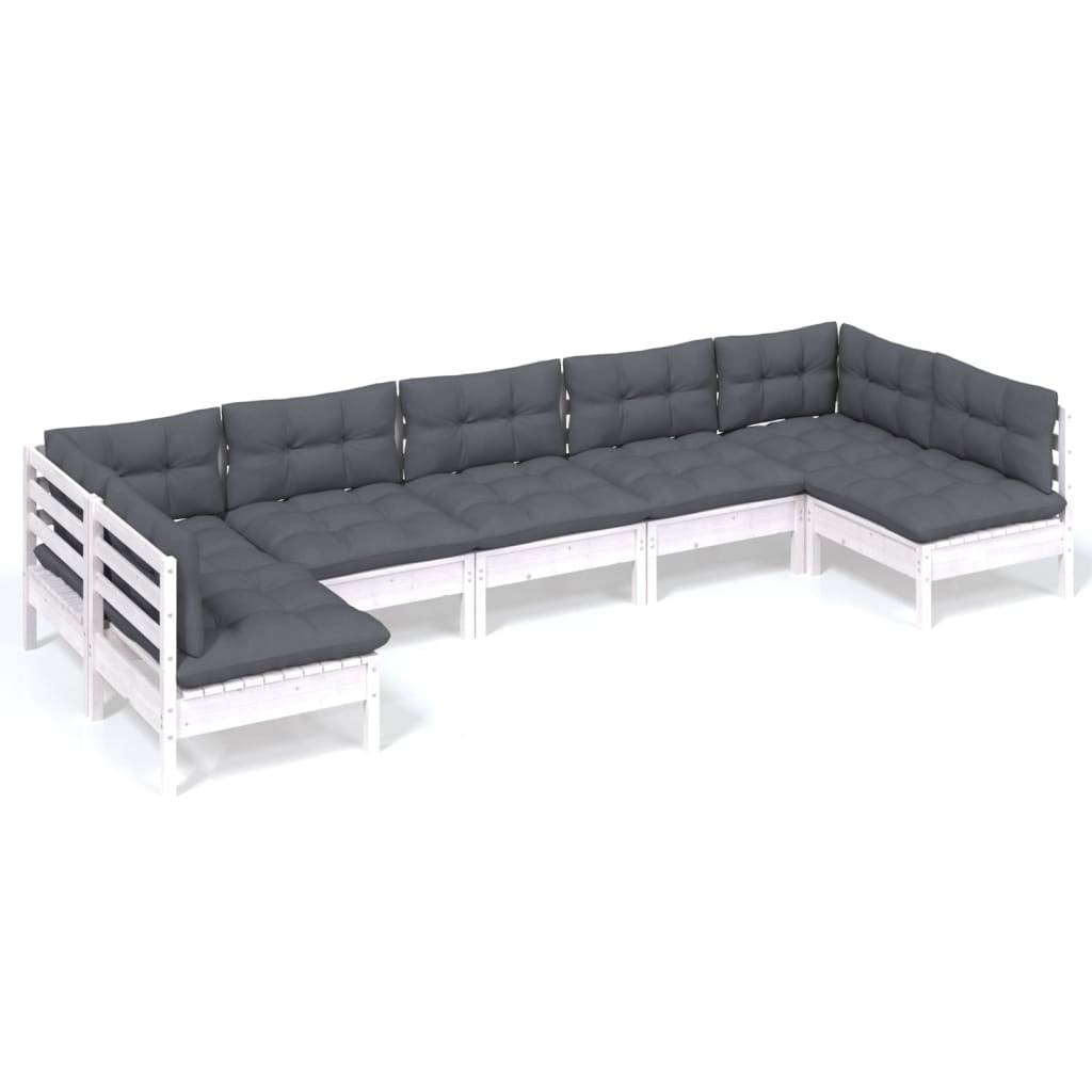 vidaXL 7-tlg. Garten-Lounge-Set mit Kissen Weiß Kiefer Massivholz